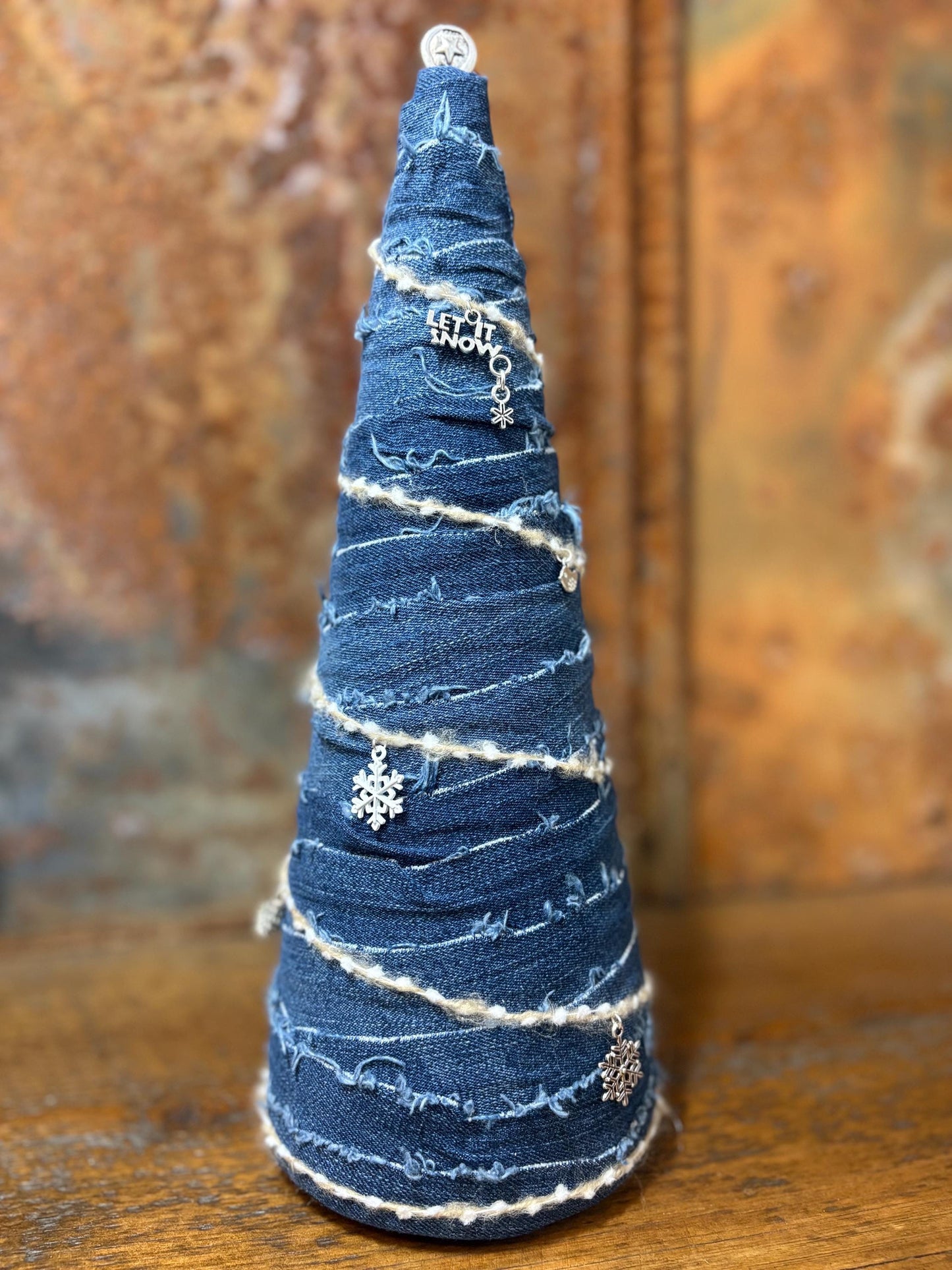 Fabric Wrapped Western Themed Christmas Trees Set of 3 - Handcrafted - One-of-a-kind