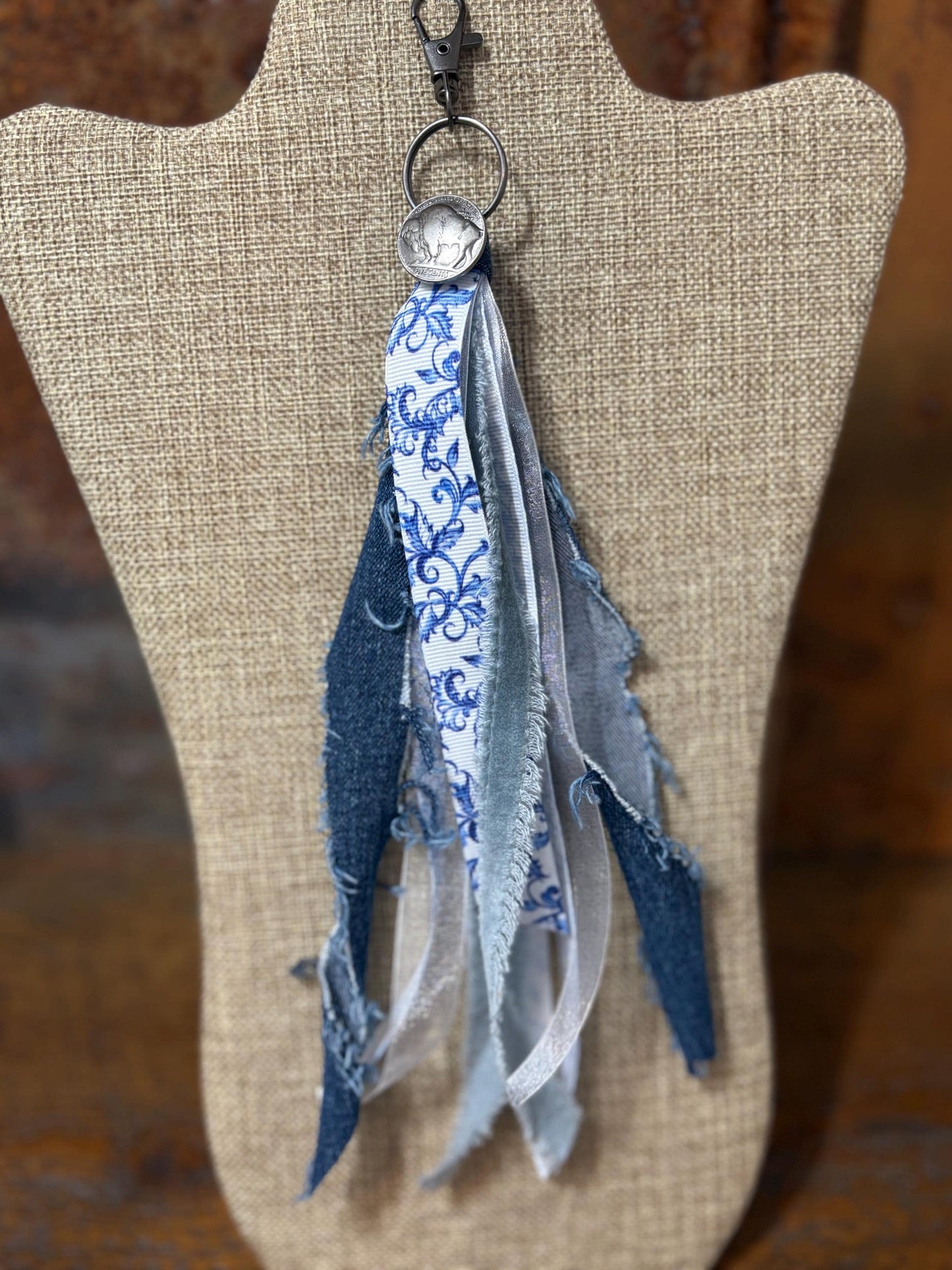 Handmade Western Keychain Purse Backpack Charm Dangle Tassel Buffalo Coin