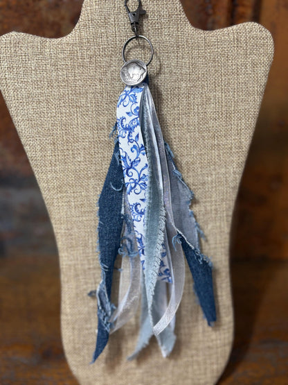 Handmade Western Keychain Purse Backpack Charm Dangle Tassel Buffalo Coin