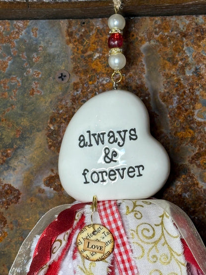 Always & Forever Anniversary Valentines Day Gift Heart Salt Shaker Tassel Love Tag