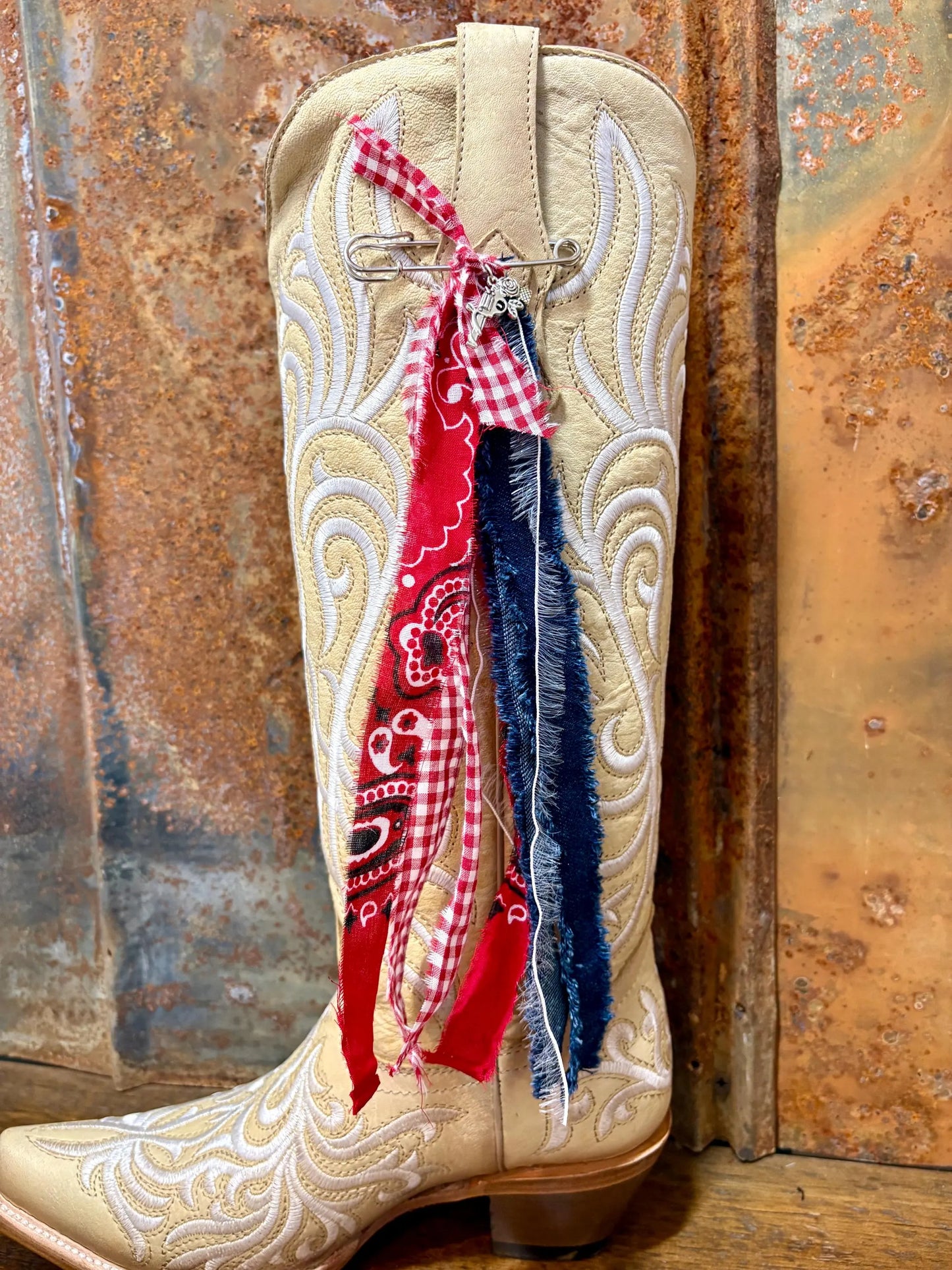 Cowboy Boot Ties Bows Dangles - Western Boho Cowgirl Handmade accessory - Blue Jean Baby