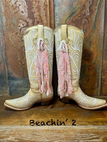 Cowboy Boot Ties Bows Dangles - Western Boho Cowgirl Handmade accessory - Beachin' 2