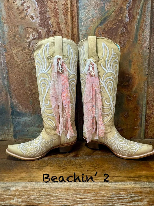 Cowboy Boot Ties Bows Dangles - Western Boho Cowgirl Handmade accessory - Beachin' 2