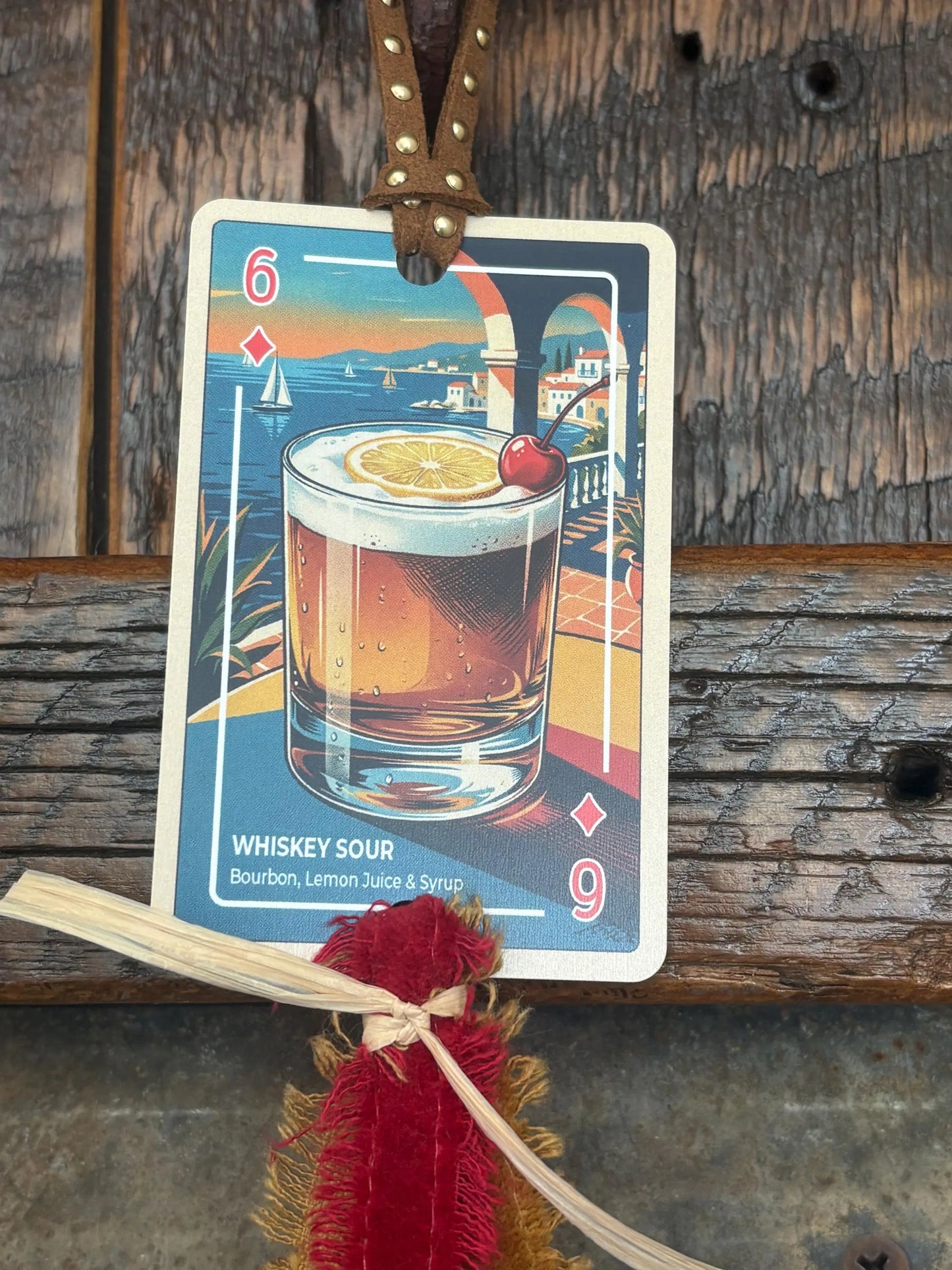 Upcycled Tropical Cocktail Playing Card Tassel Bookmark | Handmade Beaded Ribbon Charm
