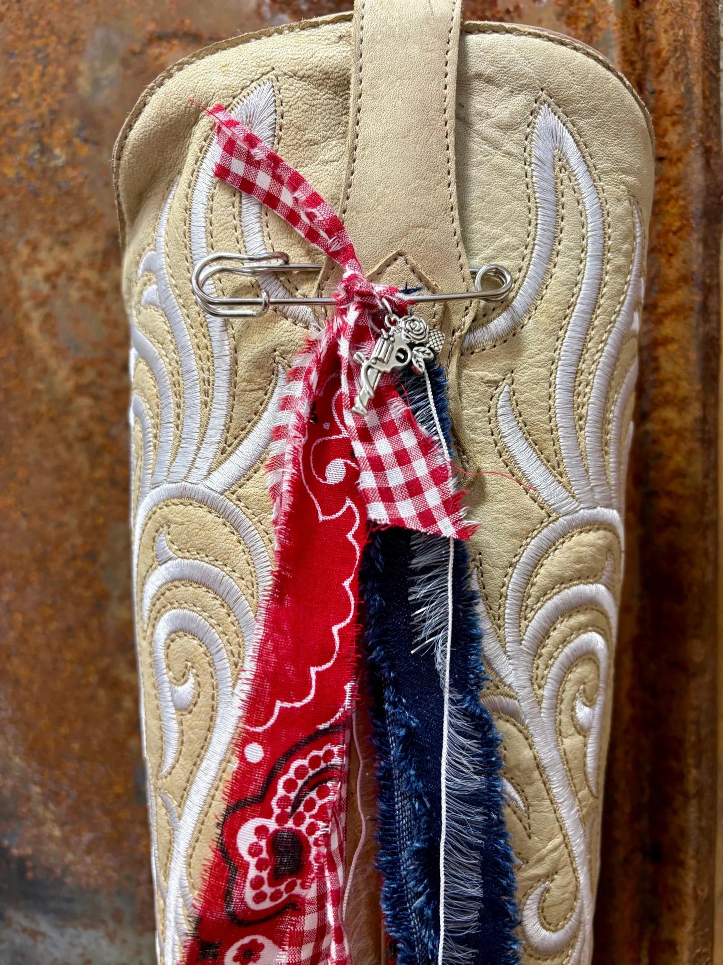 Cowboy Boot Ties Bows Dangles - Western Boho Cowgirl Handmade accessory - Blue Jean Baby