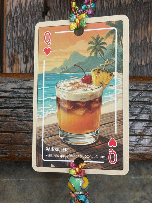 Upcycled Tropical Cocktail Playing Card Tassel Bookmark | Handmade Beaded Ribbon Charm