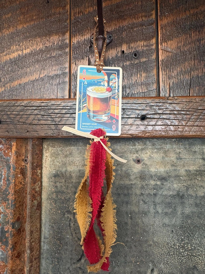 Upcycled Tropical Cocktail Playing Card Tassel Bookmark | Handmade Beaded Ribbon Charm