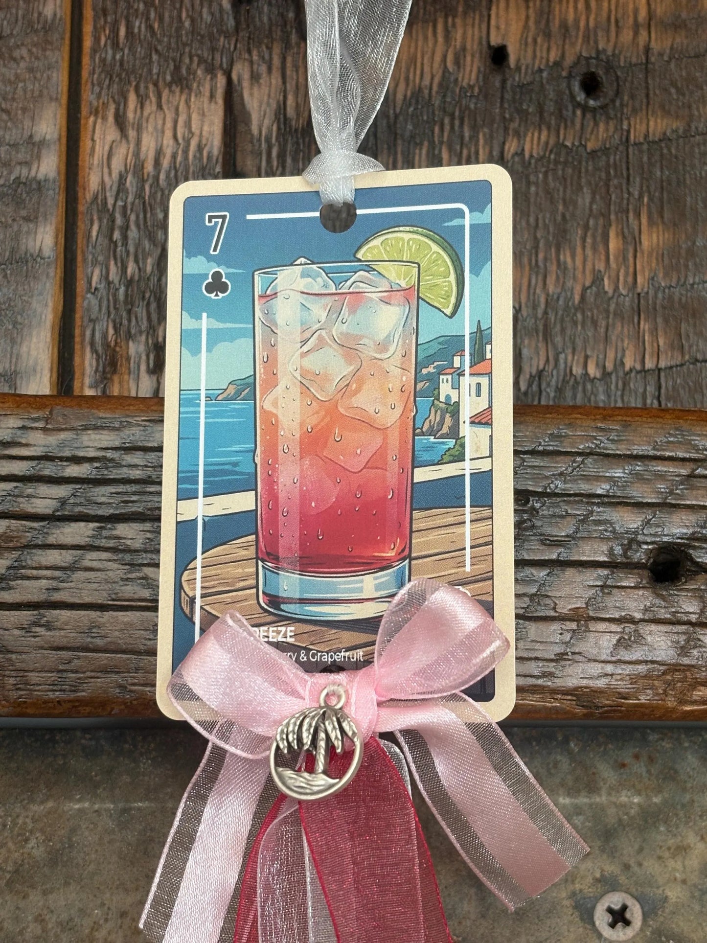 Upcycled Tropical Cocktail Playing Card Tassel Bookmark | Handmade Beaded Ribbon Charm