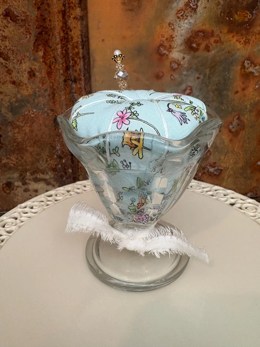 Handmade Ice Cream Sundae Pincushion | Vintage Style Sherbet Dish Pin Holder with Decorative Pin