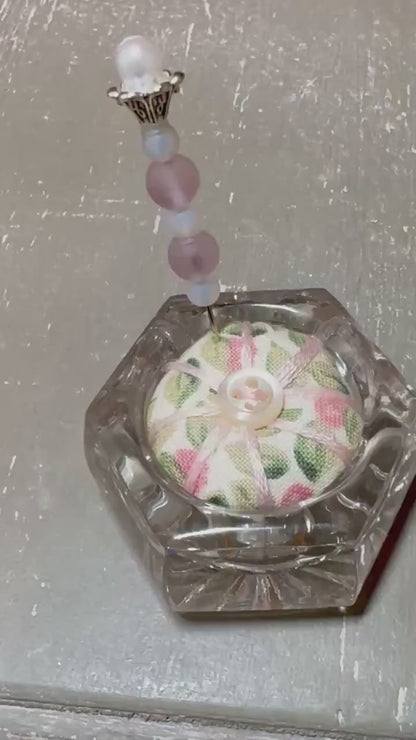 Handmade Salt Cellar Pin Cushion – Decorative Mini Pincushion with Beaded Pin