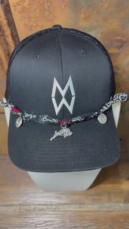 Trucker Hat Baseball Cap Band Add-on Removable Hat Jewelry Gun/Rose Charm