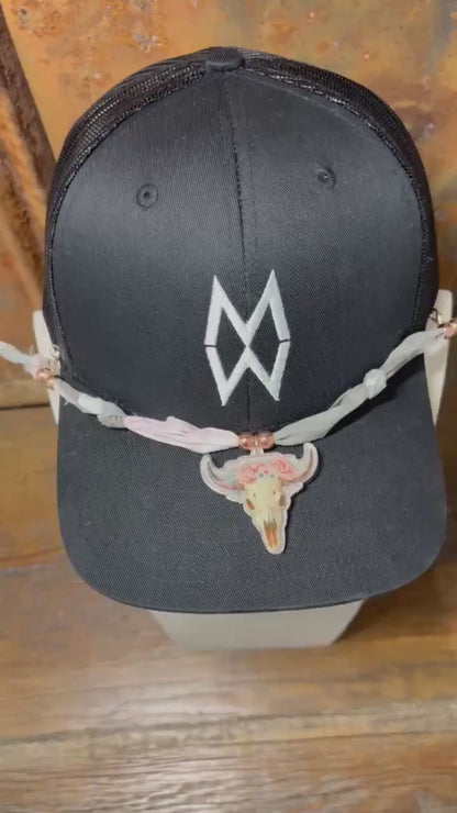 Trucker Hat Baseball Cap Band Add-on Removable Hat Jewelry Acrylic Cow Skull Charm