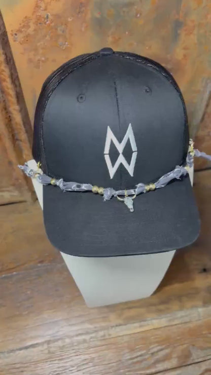 Trucker Hat Baseball Cap Band Add-on Removable Hat Jewelry Cow Skull Charm